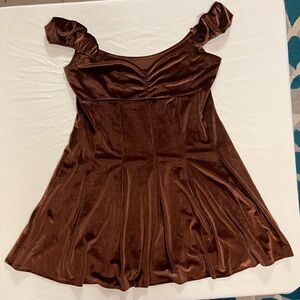 Puff Sleeve Velvet Split Hem Square Neck Mini Dress